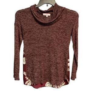 Moa Moa Girls Maroon Cowlneck Long Sleeve Hi Lo Floral‎ Back Pullover Sweater XL